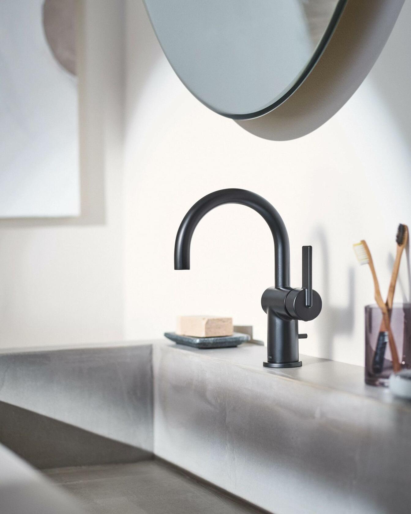 MOEN CIA 6221BL Single Handle Bathroom Sink Faucet with Drain in Matte Black