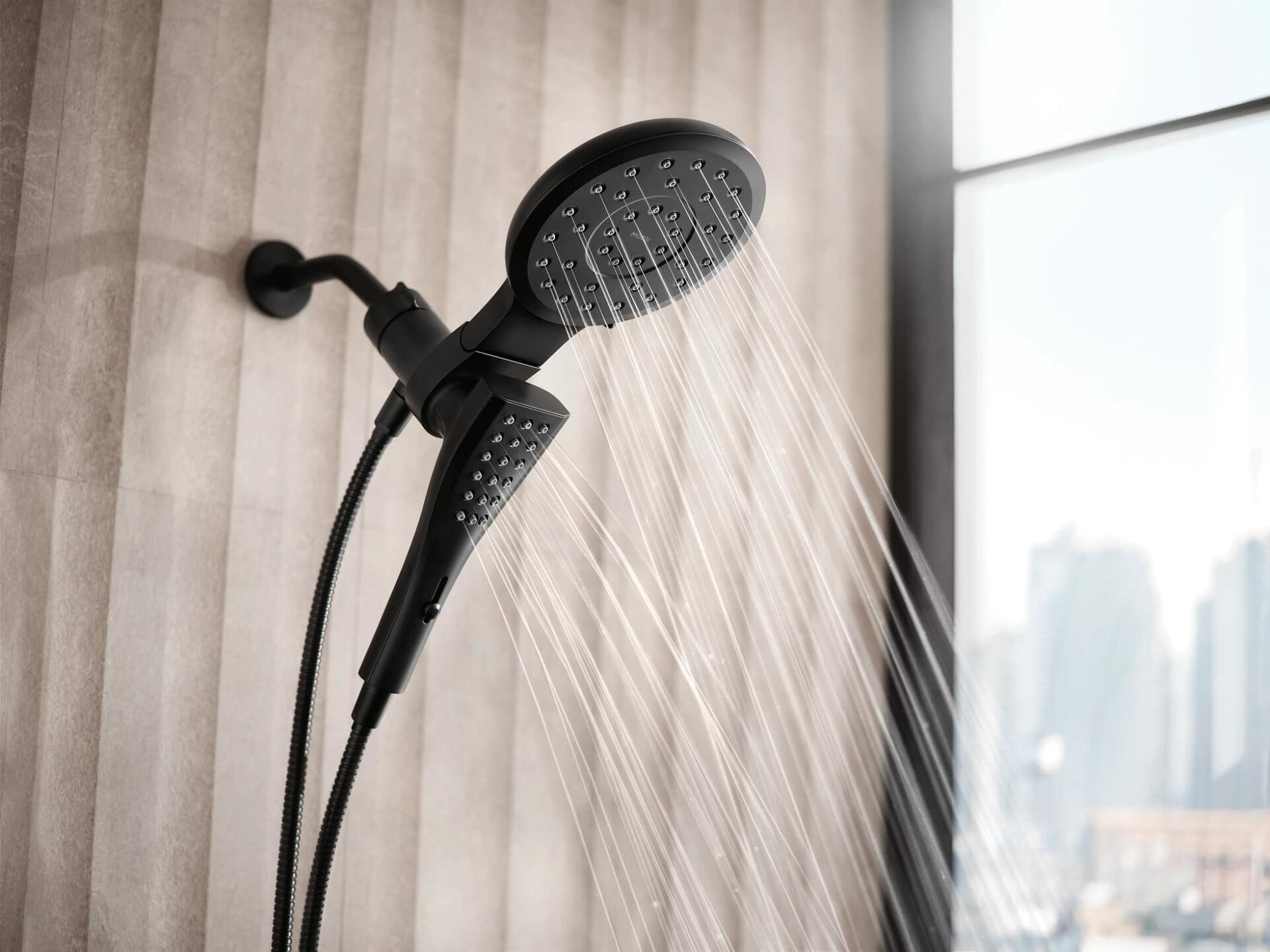 MOEN Verso 220C3BL 8-Spray Patterns with 1.75 GPM 7 in. Wall Mount Dual Handheld Shower Heads with Infiniti Dial in Matte Black