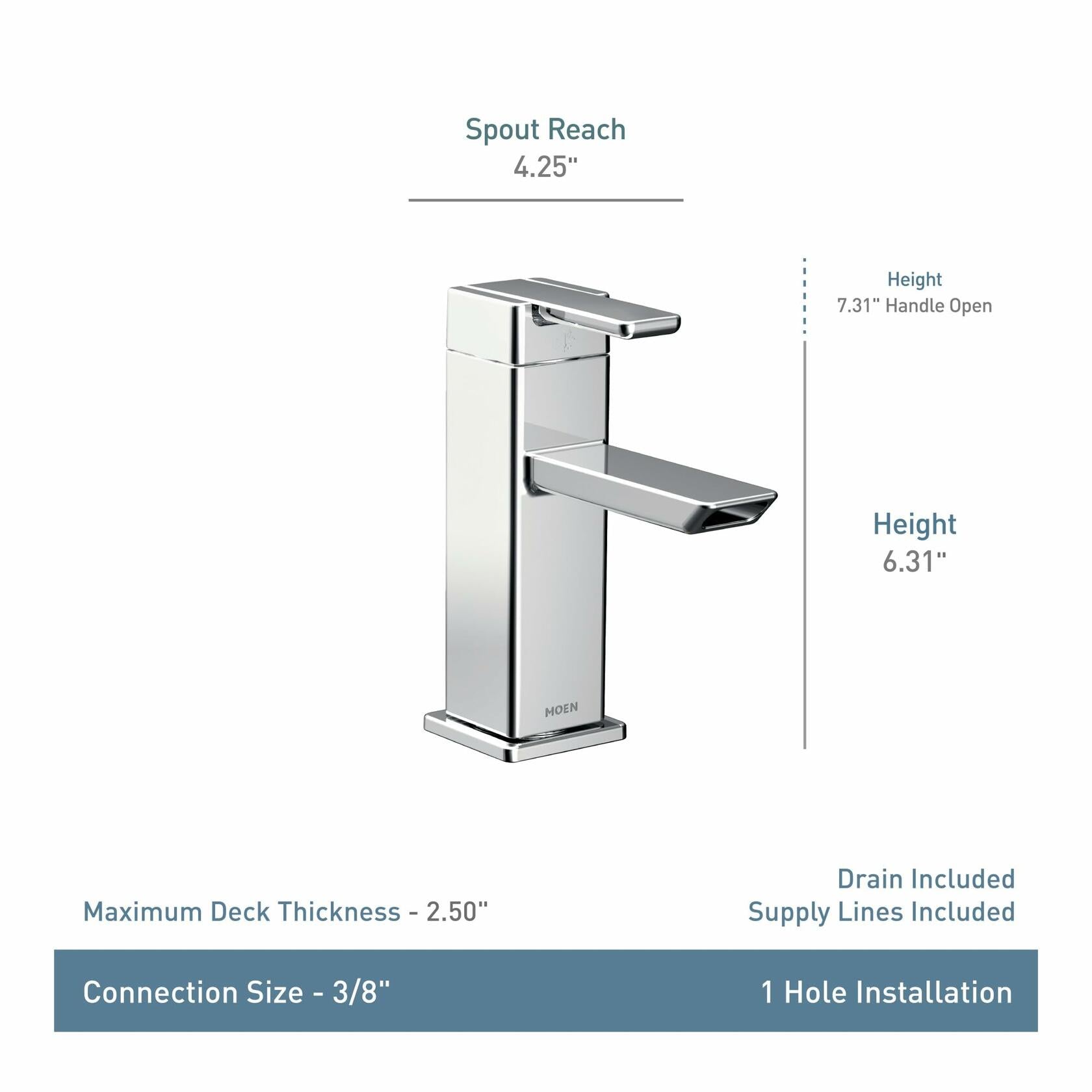 MOEN S6700 90° Single Hole Single-Handle Low-Arc Bathroom Faucet in Chrome