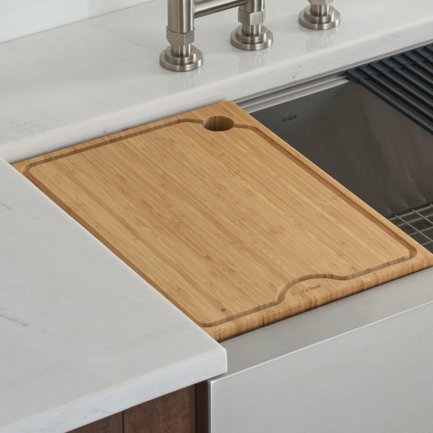 Kraus Kore Solid Bamboo Cutting Board for Workstation Kitchen Sink (16 3/4 in. x 12 in.), KCB-WS103BB