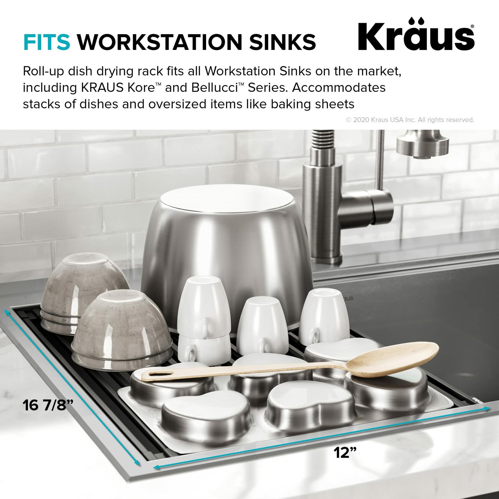 Kraus Multipurpose Workstation Sink Roll-Up Dish Drying Rack, Colander and Trivet in Black, KRM-11BL