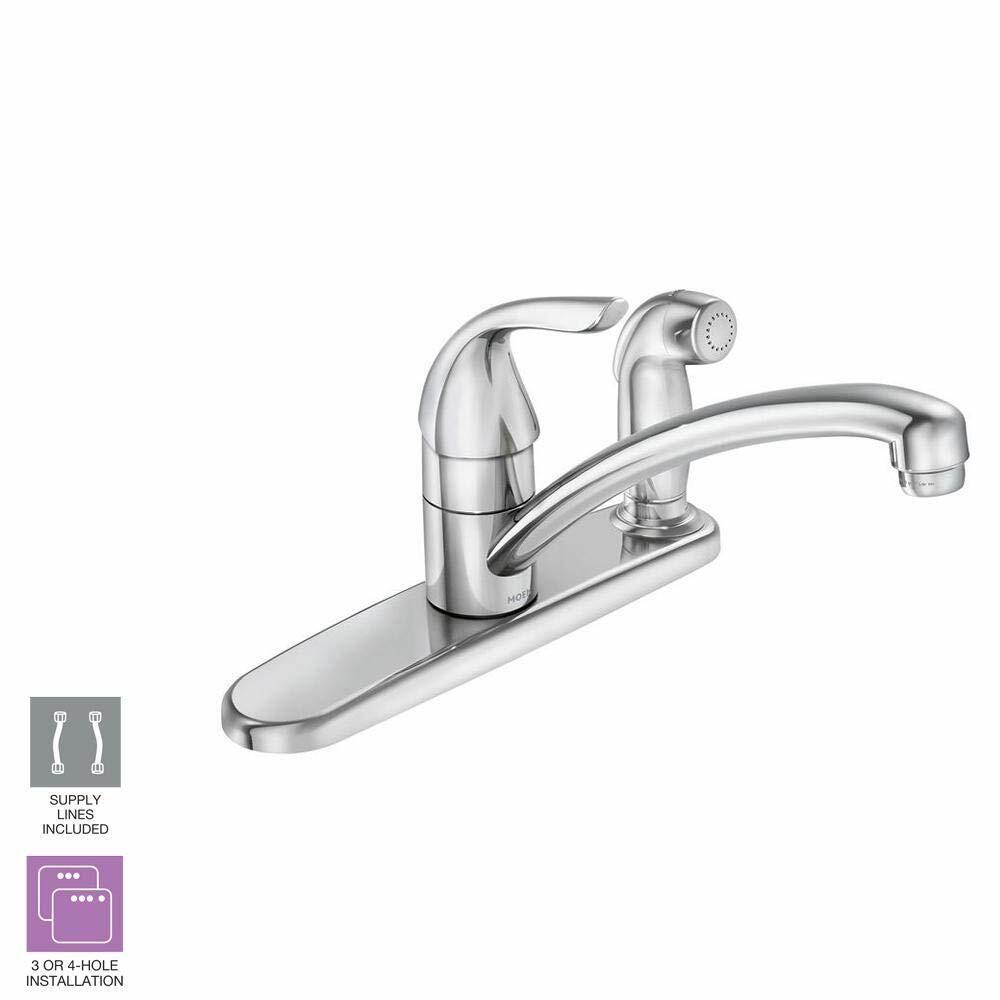 MOEN Adler 87203 Single-Handle Low Arc Kitchen Faucet with in Deck Side Sprayer in Chrome