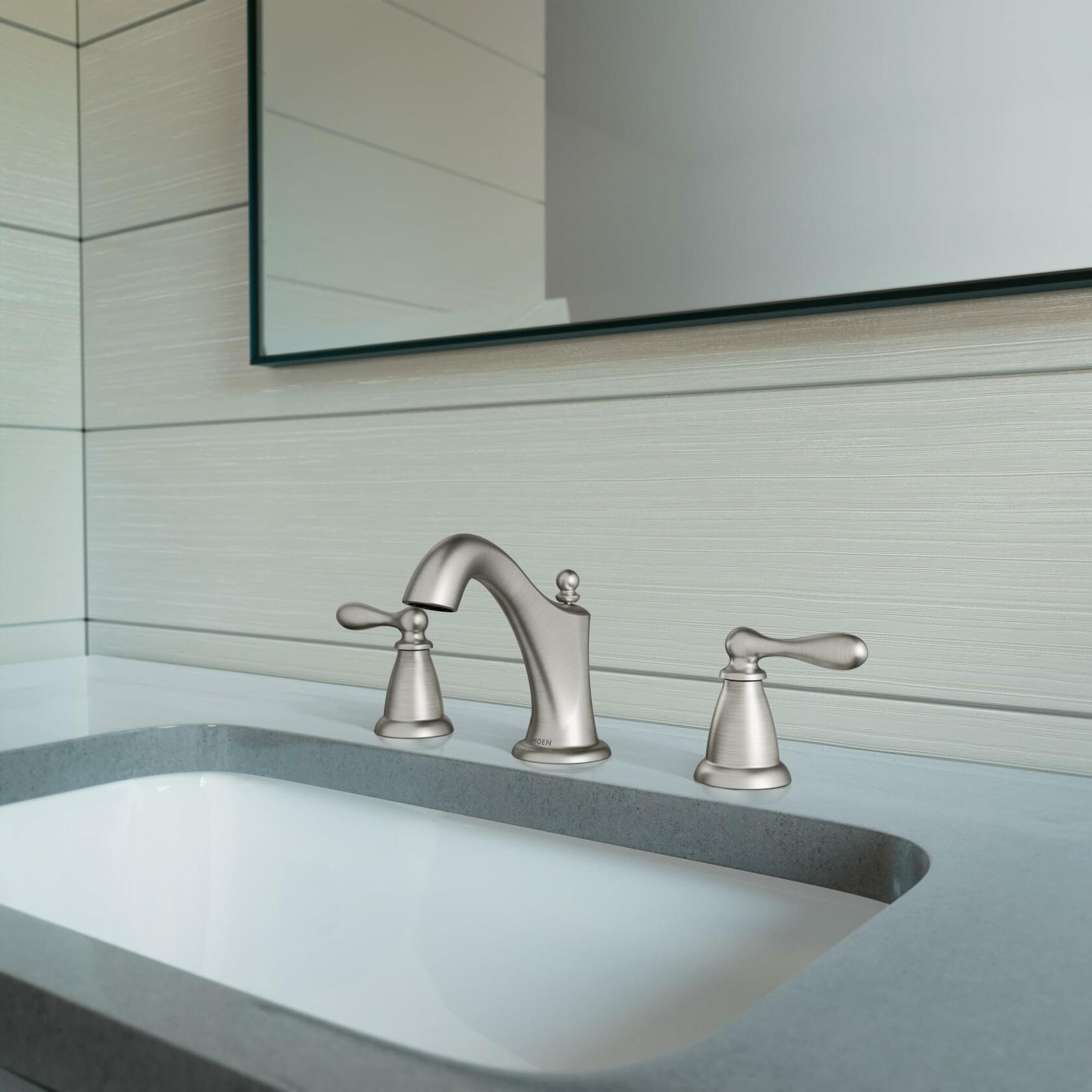 MOEN Caldwell WS84440SRN Two-Handle High Arc Bathroom Faucet in Spot Resist Brushed Nickel