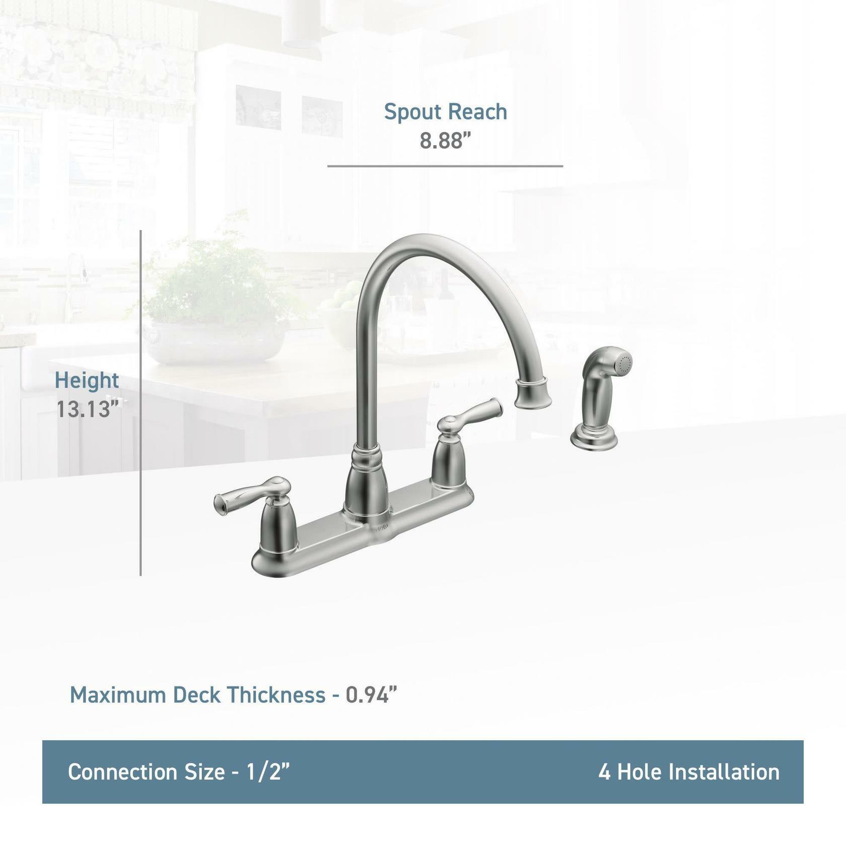 MOEN Banbury CA87000SRS High-Arc Double Handle Standard Kitchen Faucet with Side Sprayer in Spot Resist Stainless