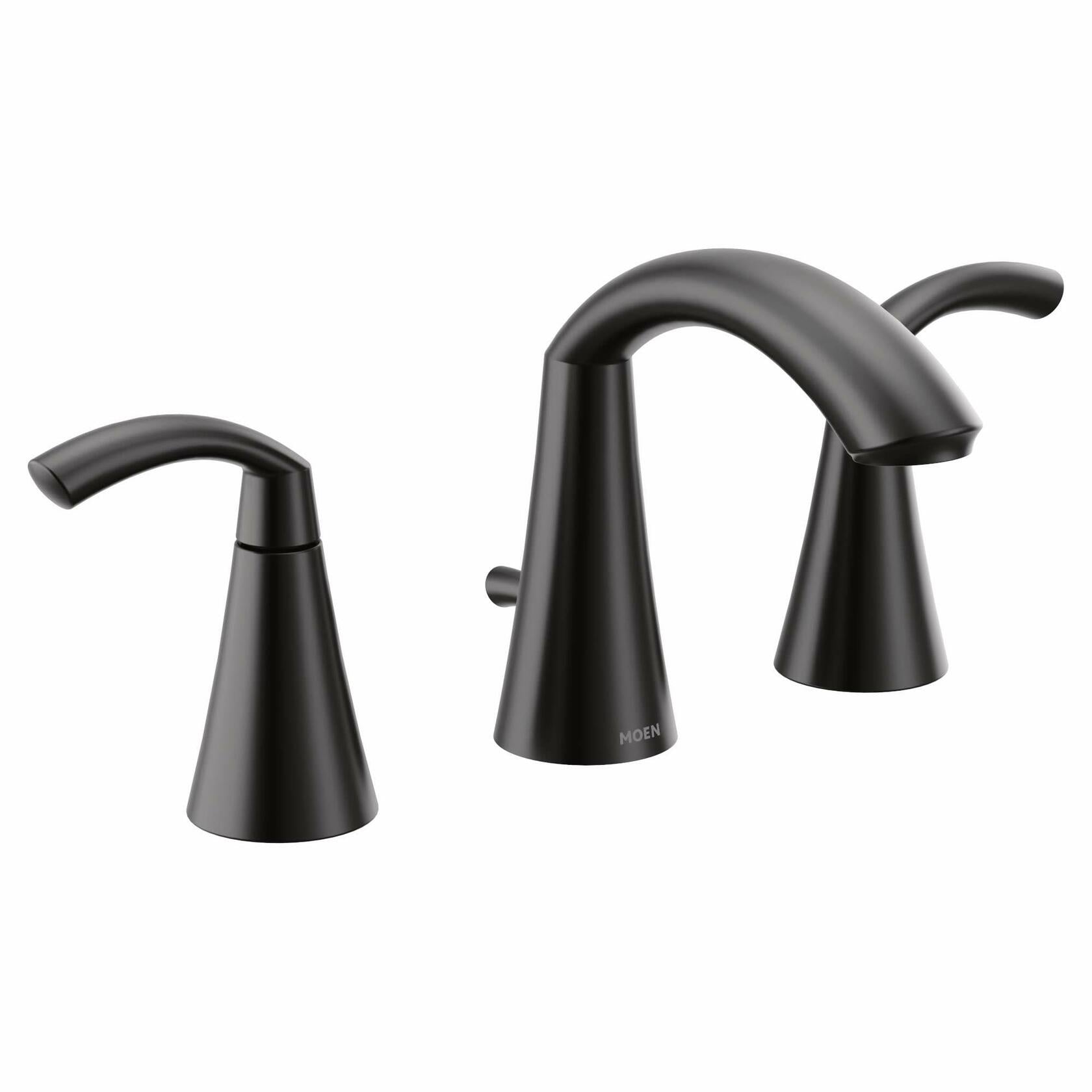 MOEN Glyde T6173BL Two-Handle 8-Inch Widespread High Arc Modern Bathroom Sink Faucet in Matte Black (Valve Required)