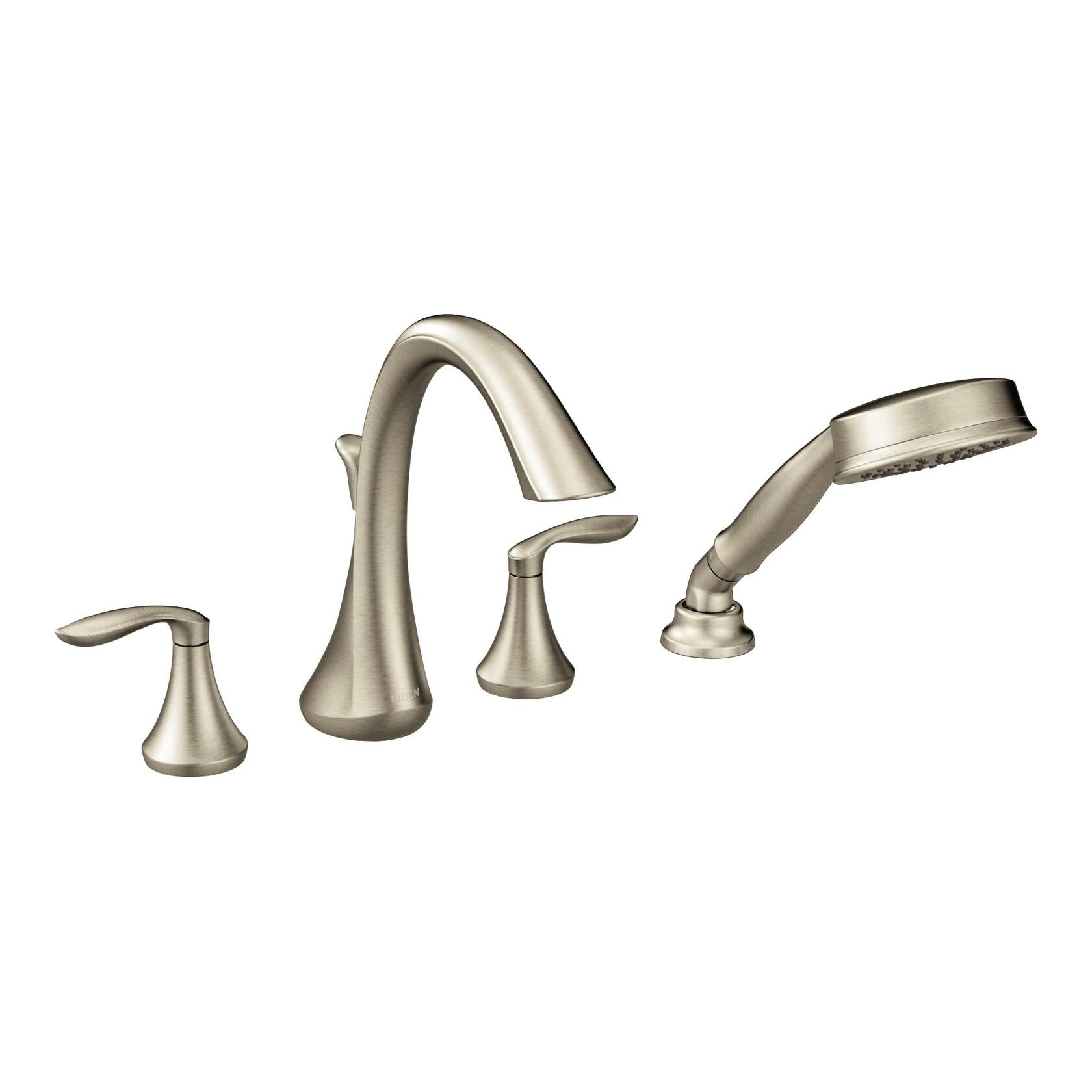 MOEN Eva T944BN Two-Handle Deck-Mount Roman Tub Faucet Trim Kit with Handshower in Brushed Nickel (Valve Not Included)