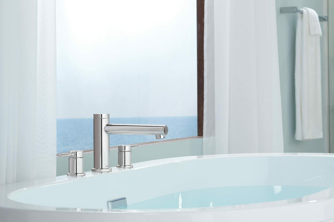 MOEN Align T393 Two Handle Deck Mount Modern Roman Tub Faucet Trim Kit in Chrome (Valve Required)