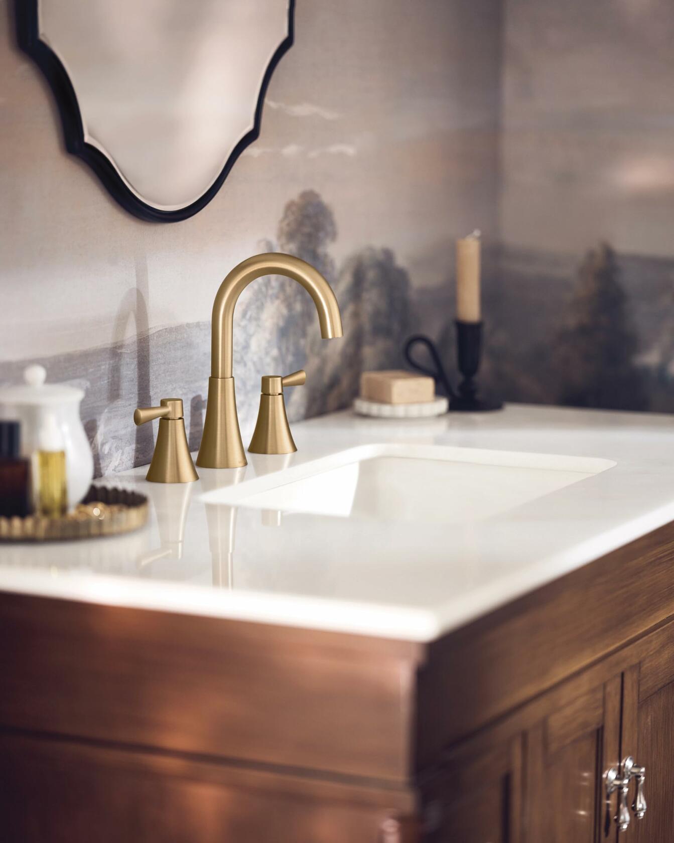 MOEN Ronan 84023BZG Widespread 2-Handle Bathroom Faucet in Bronzed Gold (Valve Included)