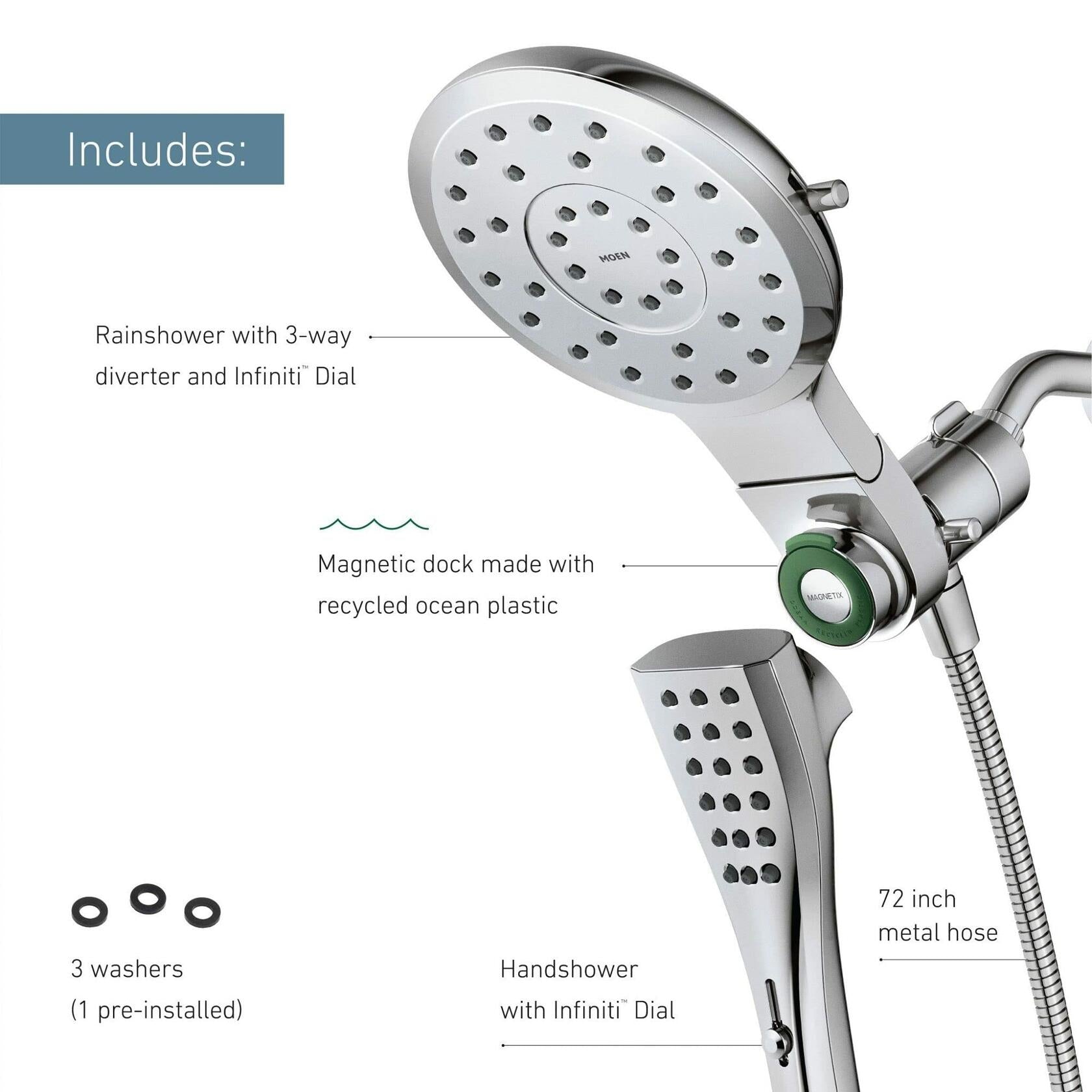 MOEN Verso 220C3BG 8-Spray Patterns with 2.5 GPM 7 in. Wall Mount Dual Handheld Shower Heads with Infiniti Dial in Brushed Gold