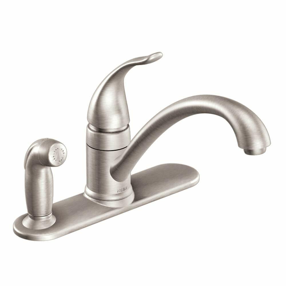 MOEN Torrance CA87484SRS Single-Handle Low-Arc Standard Kitchen Faucet with Side Sprayer on Deck in Spot Resist Stainless