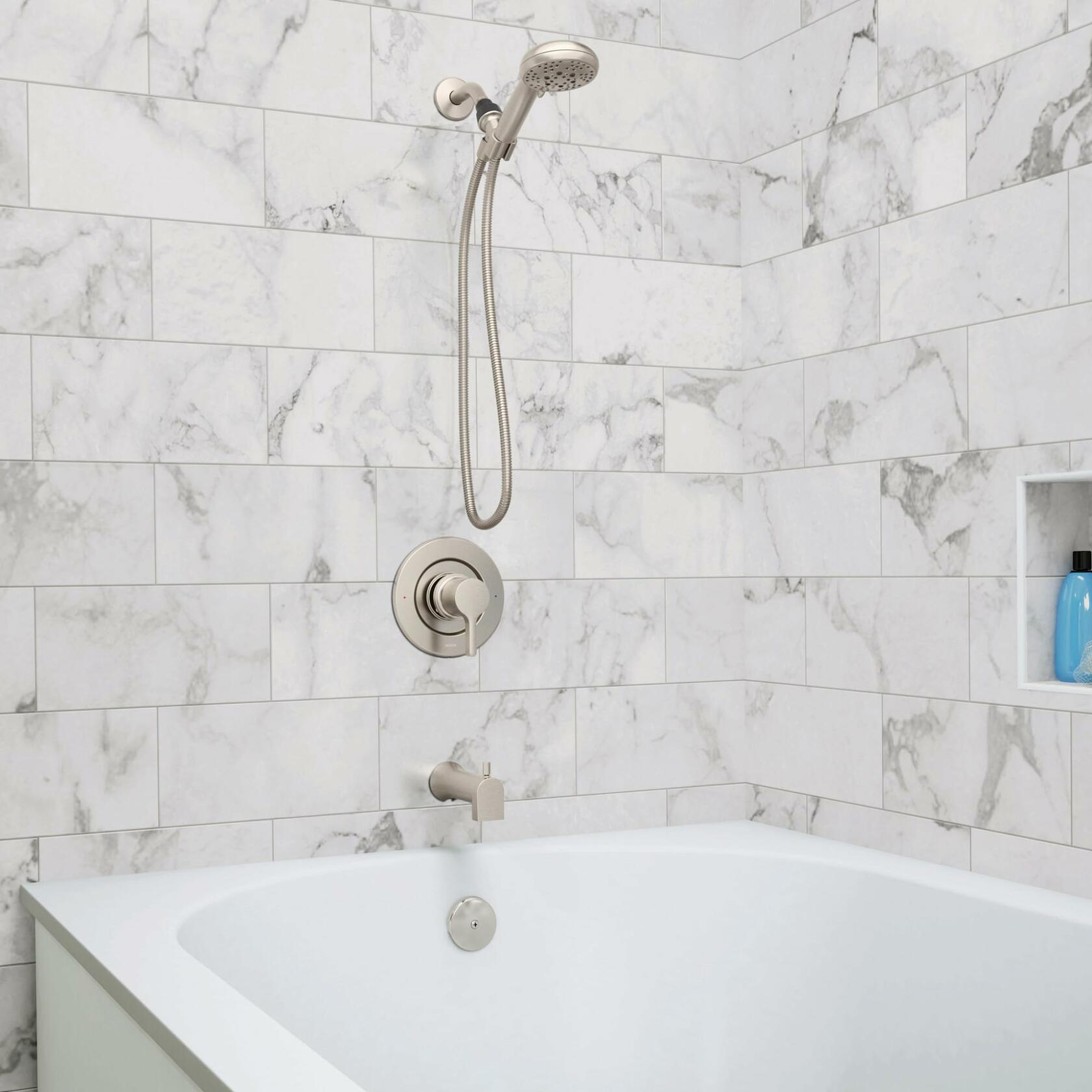 MOEN Beric 82775SRN Single Handle 5-Spray Tub and Shower Faucet 1.75 GPM in. Spot Resist Brushed Nickel (Valve Included)