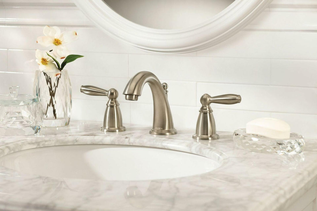 MOEN Brandtford TV6620BN Two-Handle High Arc Widespread Bathroom Sink Faucet in Brushed Nickel (Valve Included)