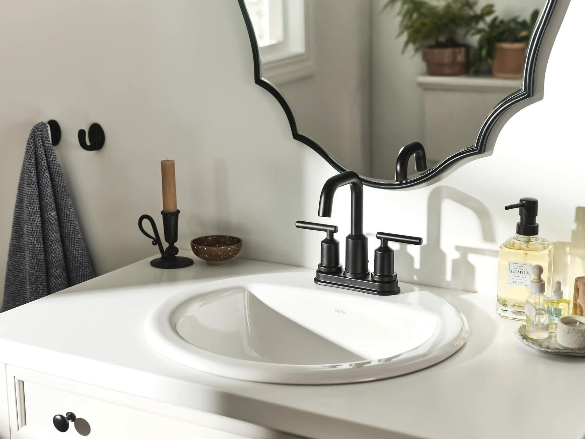 MOEN Gibson 6150BL Centerset 2-Handle High-Arc Bathroom Faucet in Matte Black