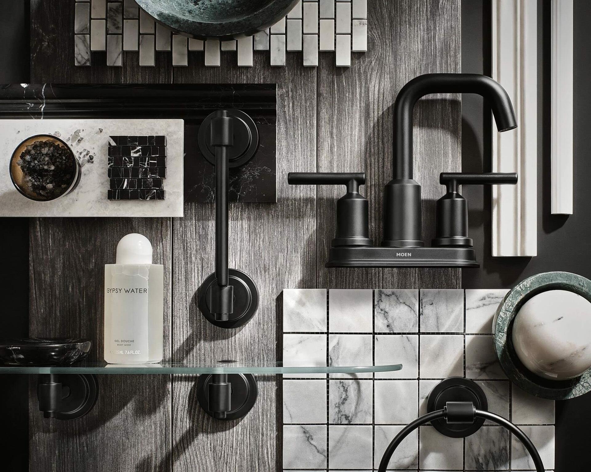 MOEN Gibson 6150BL Centerset 2-Handle High-Arc Bathroom Faucet in Matte Black