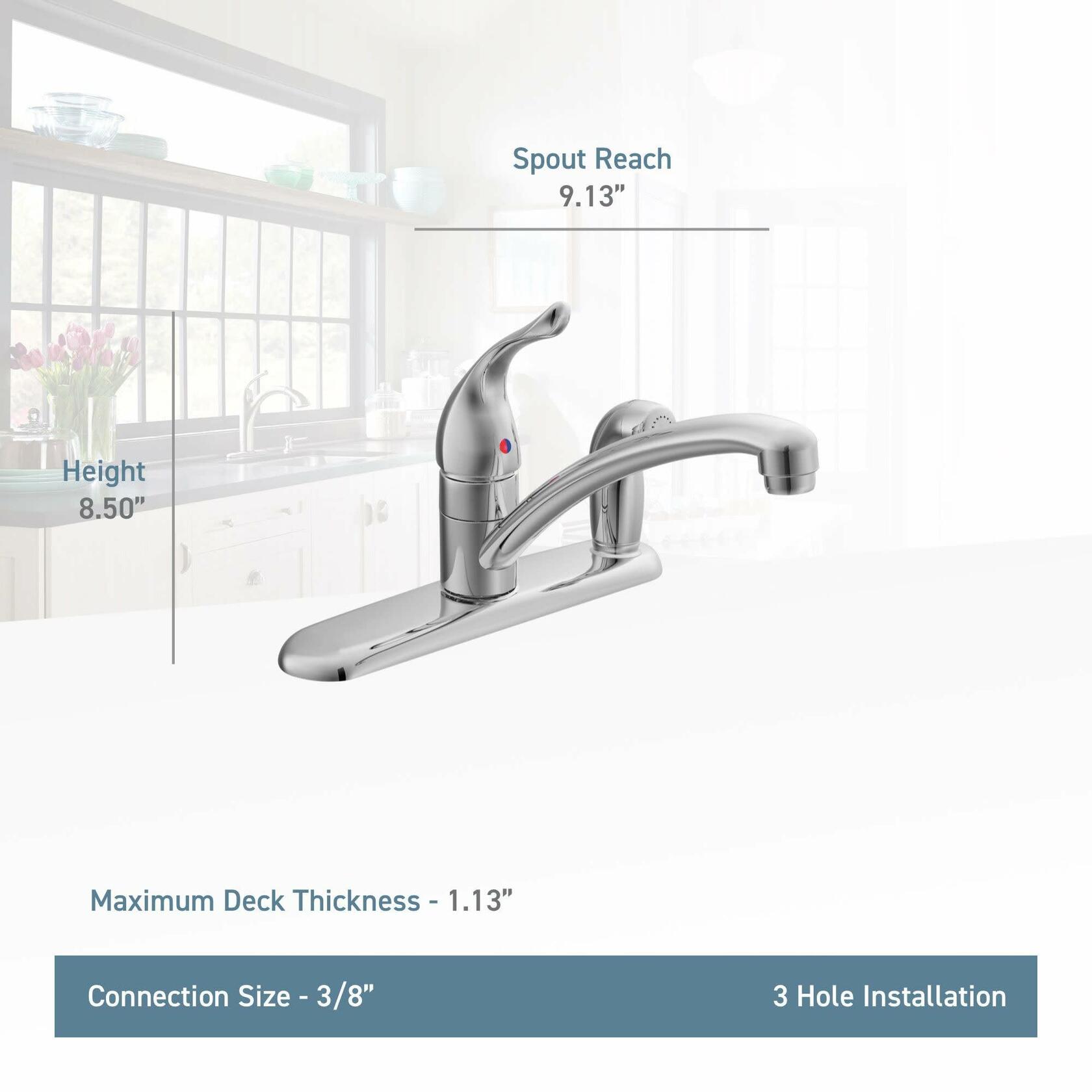 MOEN Chateau 7434 Single-Handle Standard Kitchen Faucet with Side Sprayer on Deck in Chrome