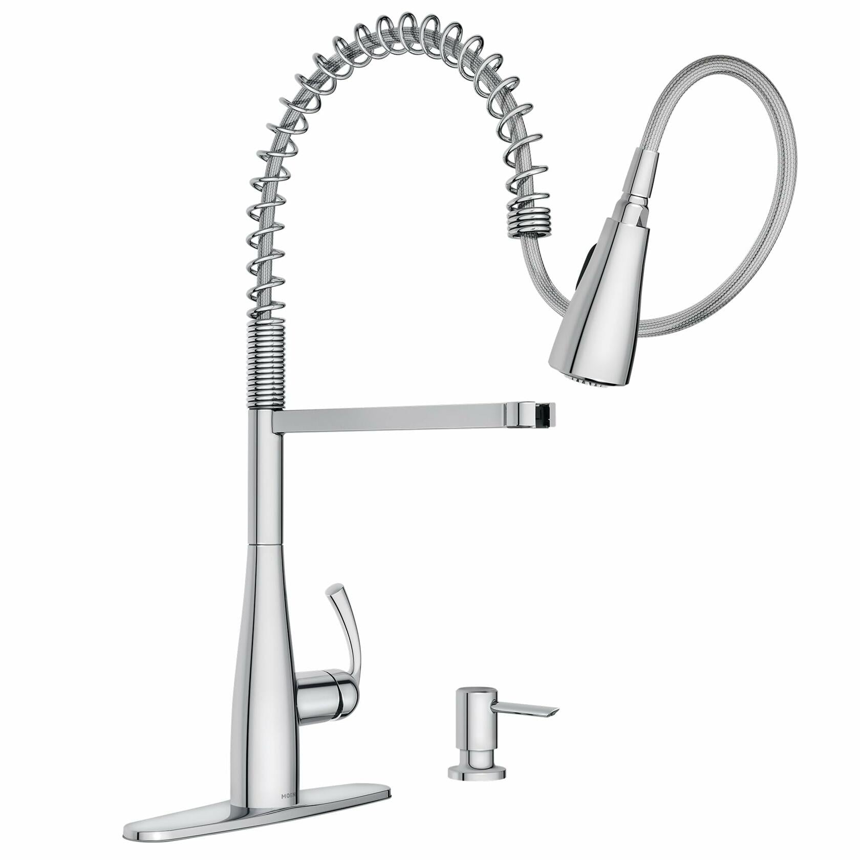 Moen Essie Chrome One-Handle High Arc Pre-Rinse Spring Pulldown Kitchen Faucet with Power Clean, 87814