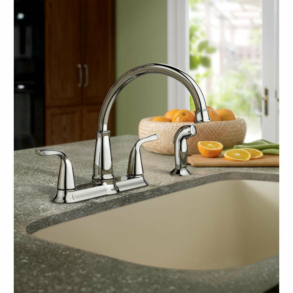 MOEN Brecklyn 87102 Two Handle Standard Kitchen Faucet with Side Sprayer in Chrome