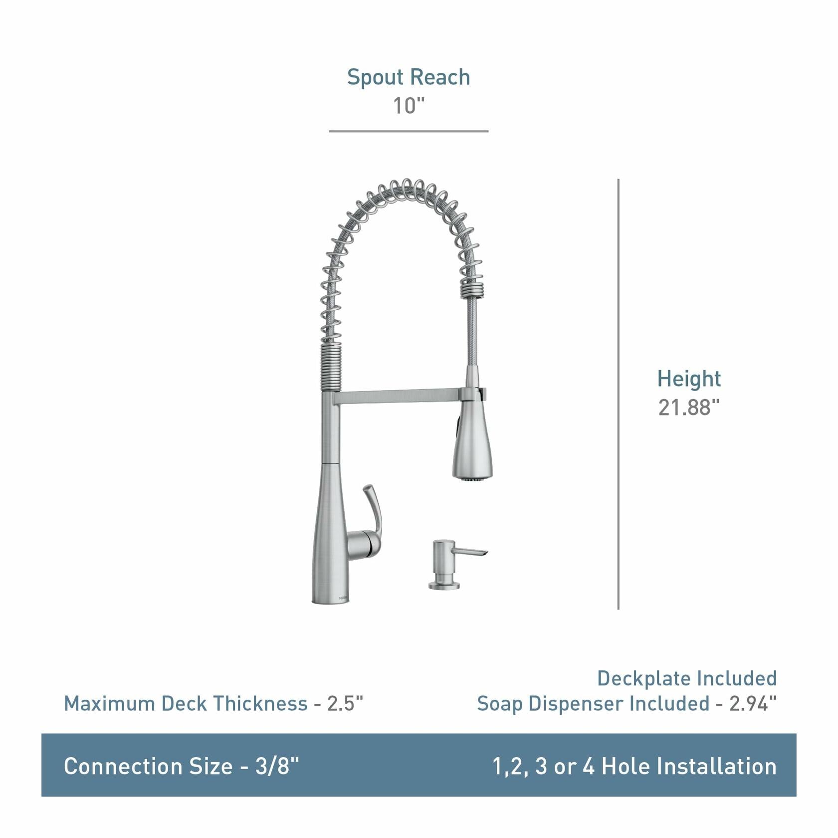 Moen Essie Chrome One-Handle High Arc Pre-Rinse Spring Pulldown Kitchen Faucet with Power Clean, 87814
