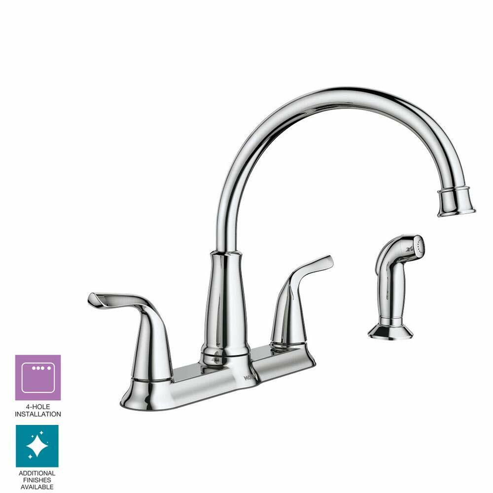 MOEN Brecklyn 87102 Two Handle Standard Kitchen Faucet with Side Sprayer in Chrome