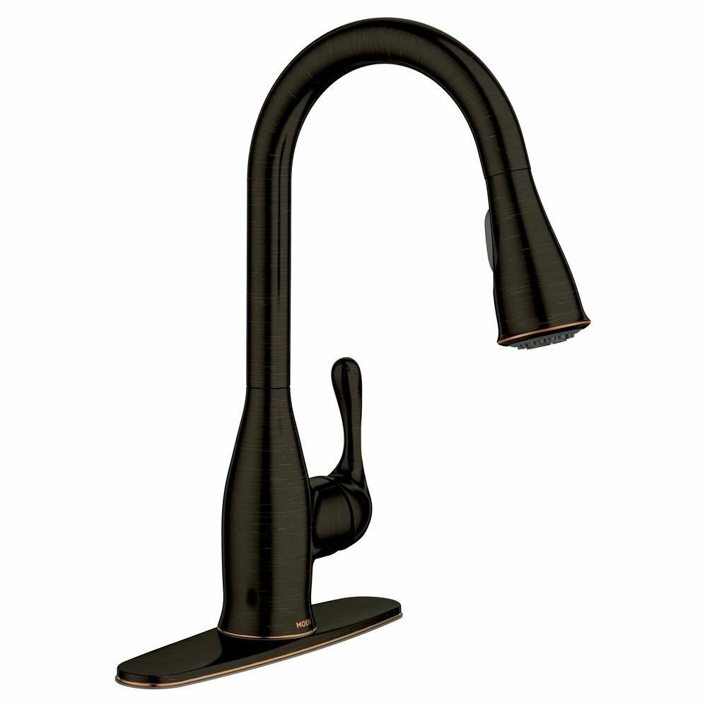 MOEN Kaden 87966BRB Single-Handle Pull-Down Sprayer Kitchen Faucet with Reflex and Power Clean in Mediterranean Bronze