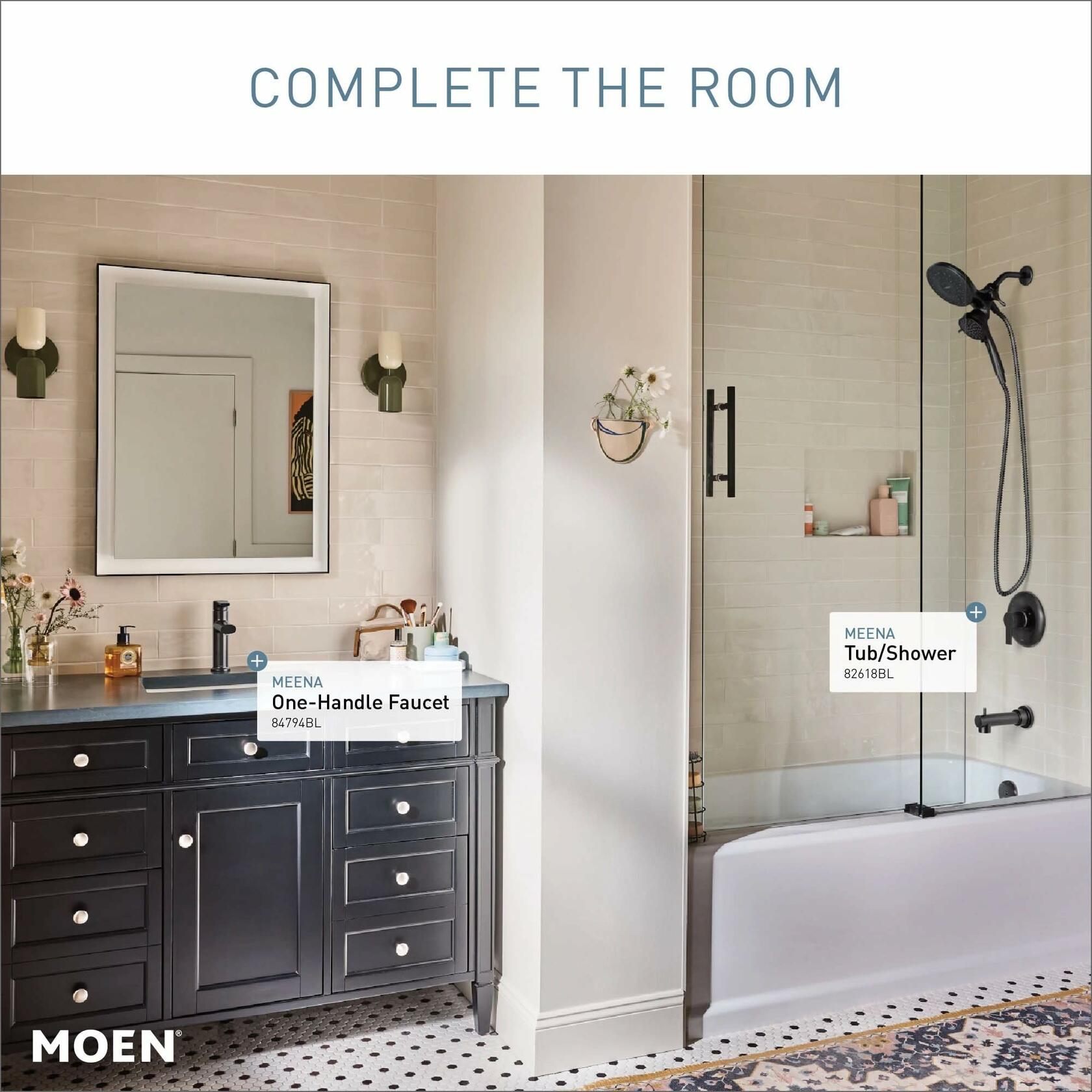 MOEN Meena 82618BL Single Handle 4-Spray 4 in. Tub and Shower Faucet 1.75 GPM in. Matte Black (Valve Included)