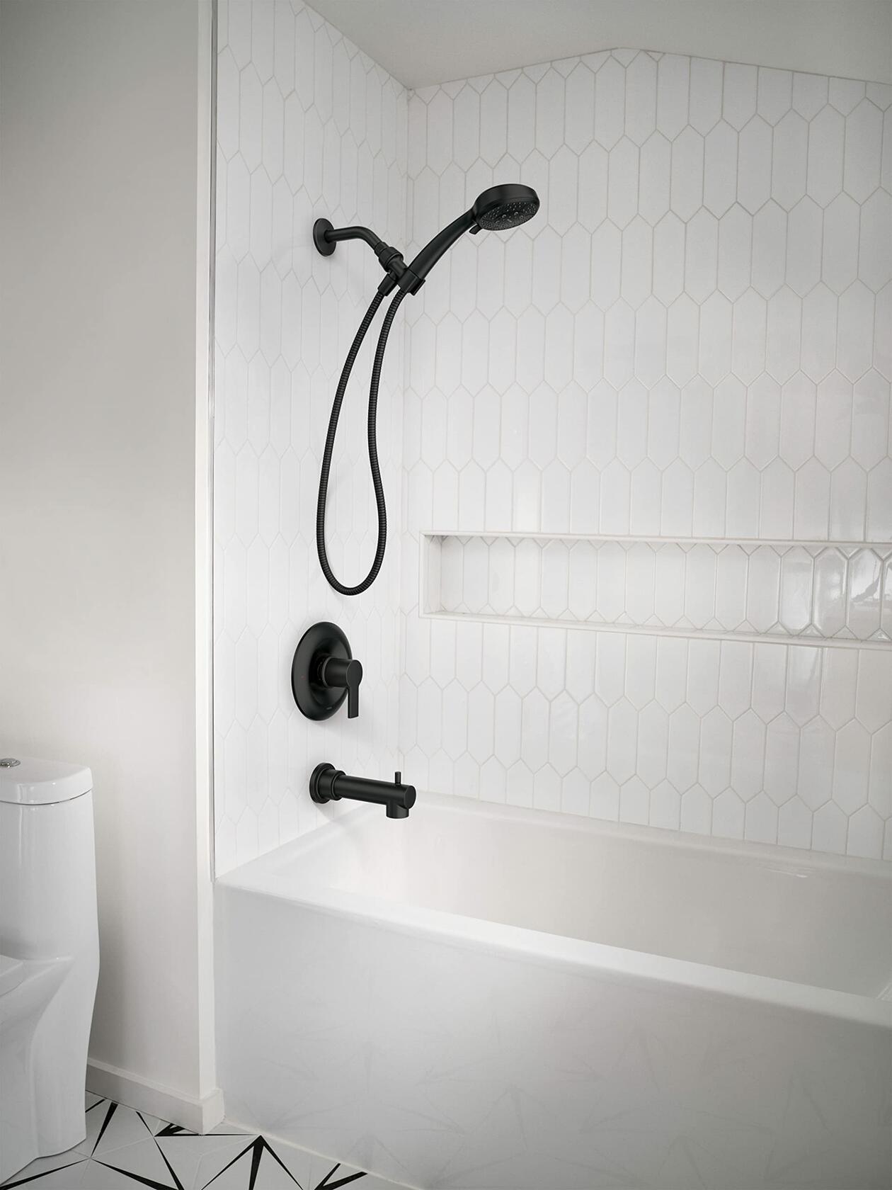 MOEN Meena 82618BL Single Handle 4-Spray 4 in. Tub and Shower Faucet 1.75 GPM in. Matte Black (Valve Included)