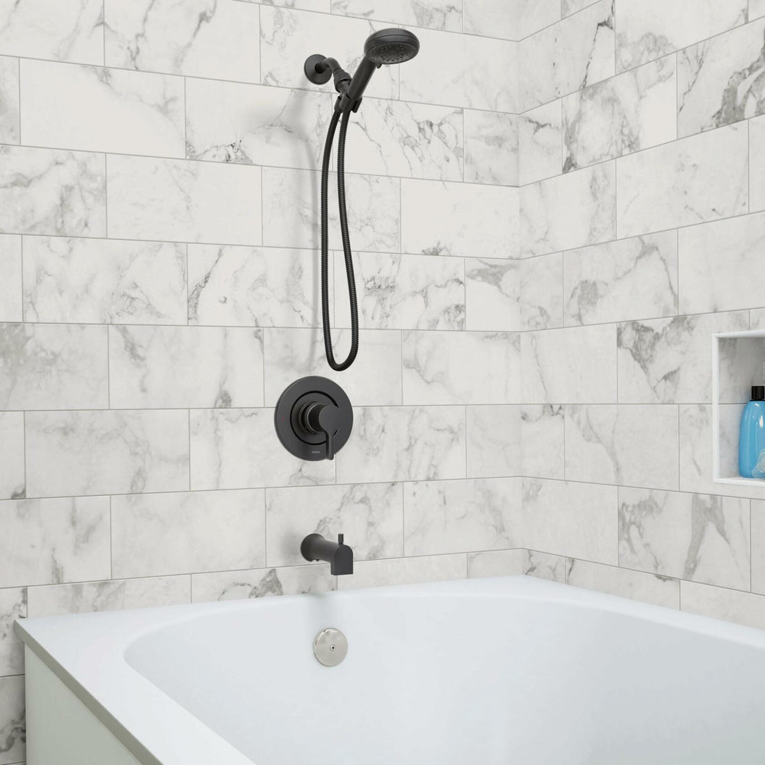 MOEN Beric 82775BL Single Handle 5-Spray Tub and Shower Faucet 1.75 GPM in. Matte Black (Valve Included)