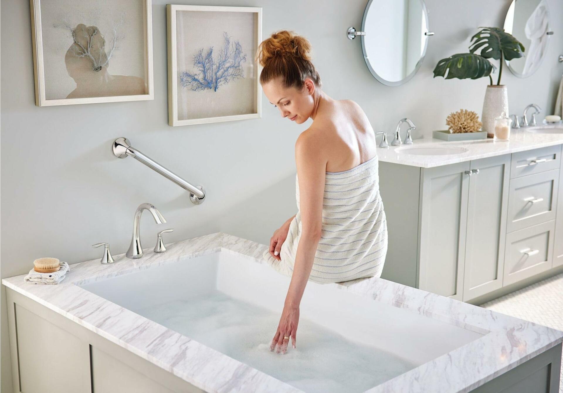MOEN Eva T943 Two Handle Deck-Mount Roman Tub Faucet Trim Kit in Chrome (Valve Not Included)