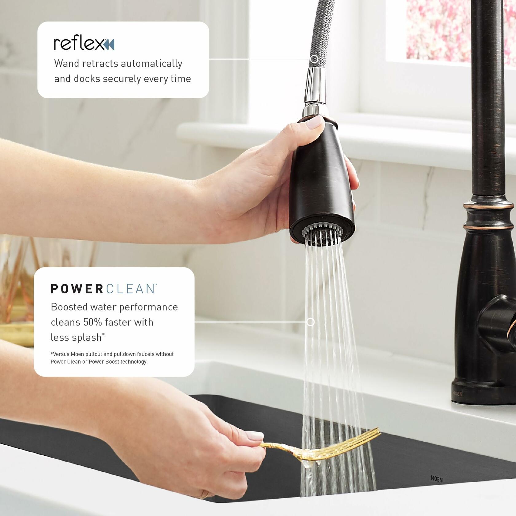 MOEN Essie 87014EWBRB Touchless 1-Handle Pull-Down Sprayer Kitchen Faucet with MotionSense Wave and Power Clean in Mediterranean Bronze