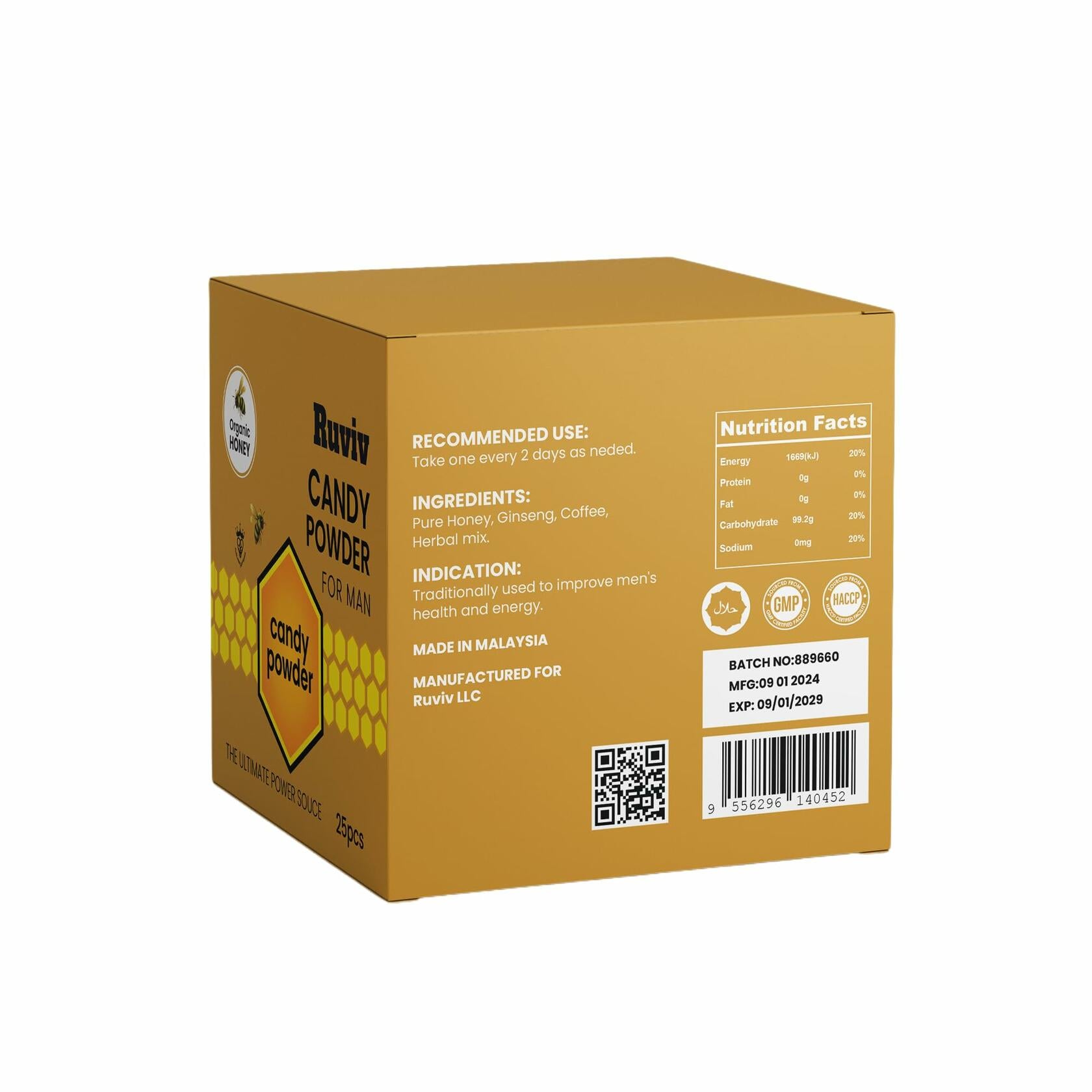 Pure Honey Candy with Coffee, Ginseng & Natural Herbs For Male, Full Box of 25 Count