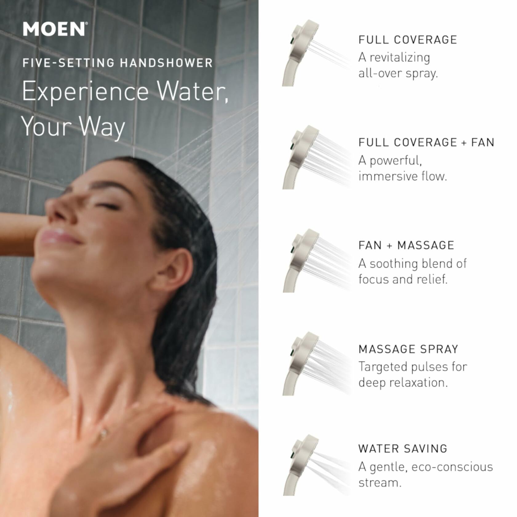 MOEN 230H2EPBL Handheld That Saves Hot Water 6 -Spray Handheld Shower Head in Matte Black