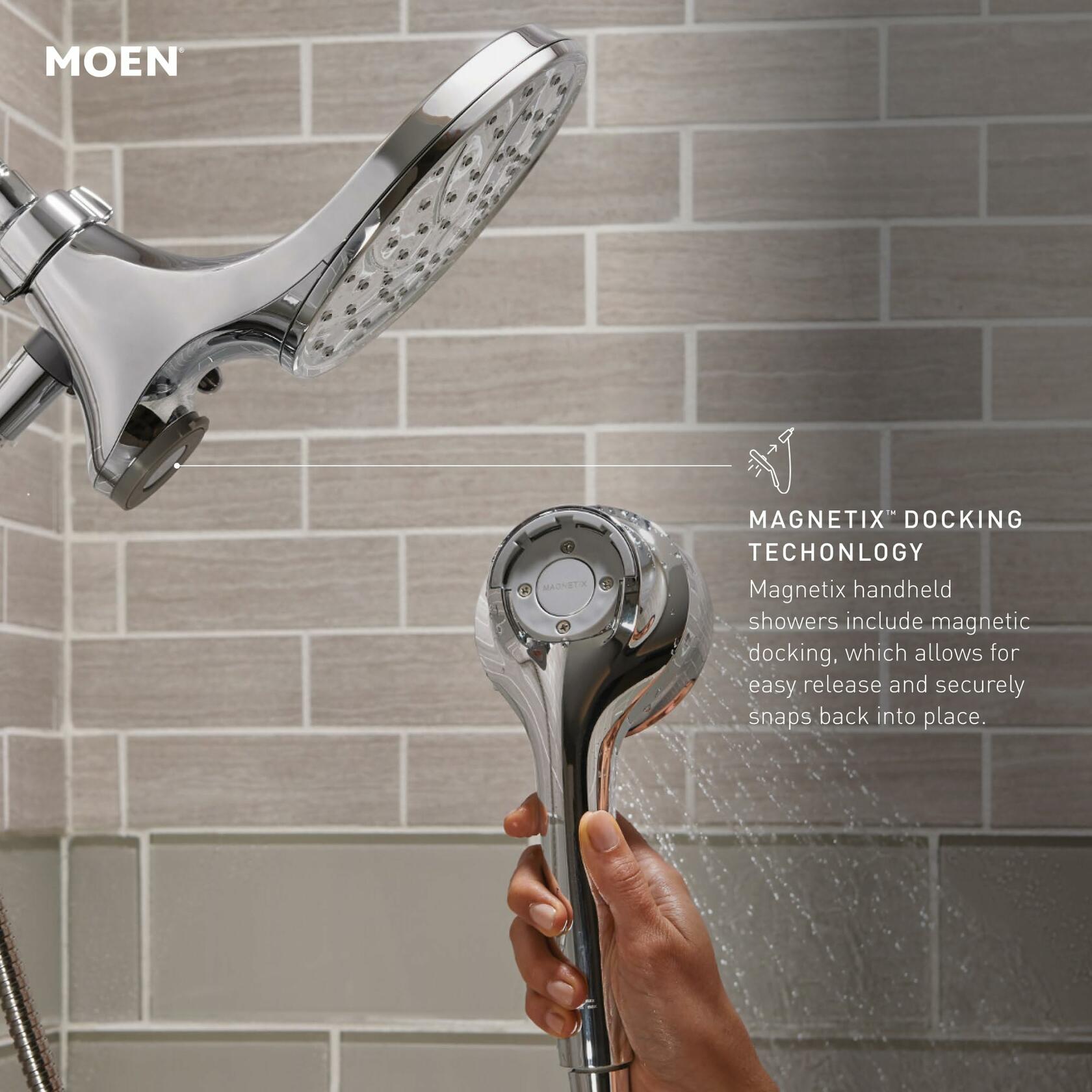MOEN Engage 3662EPBN 6-Spray Handheld Shower Head 1.75 GPM with Magnetix Docking and Hose in Brushed Nickel