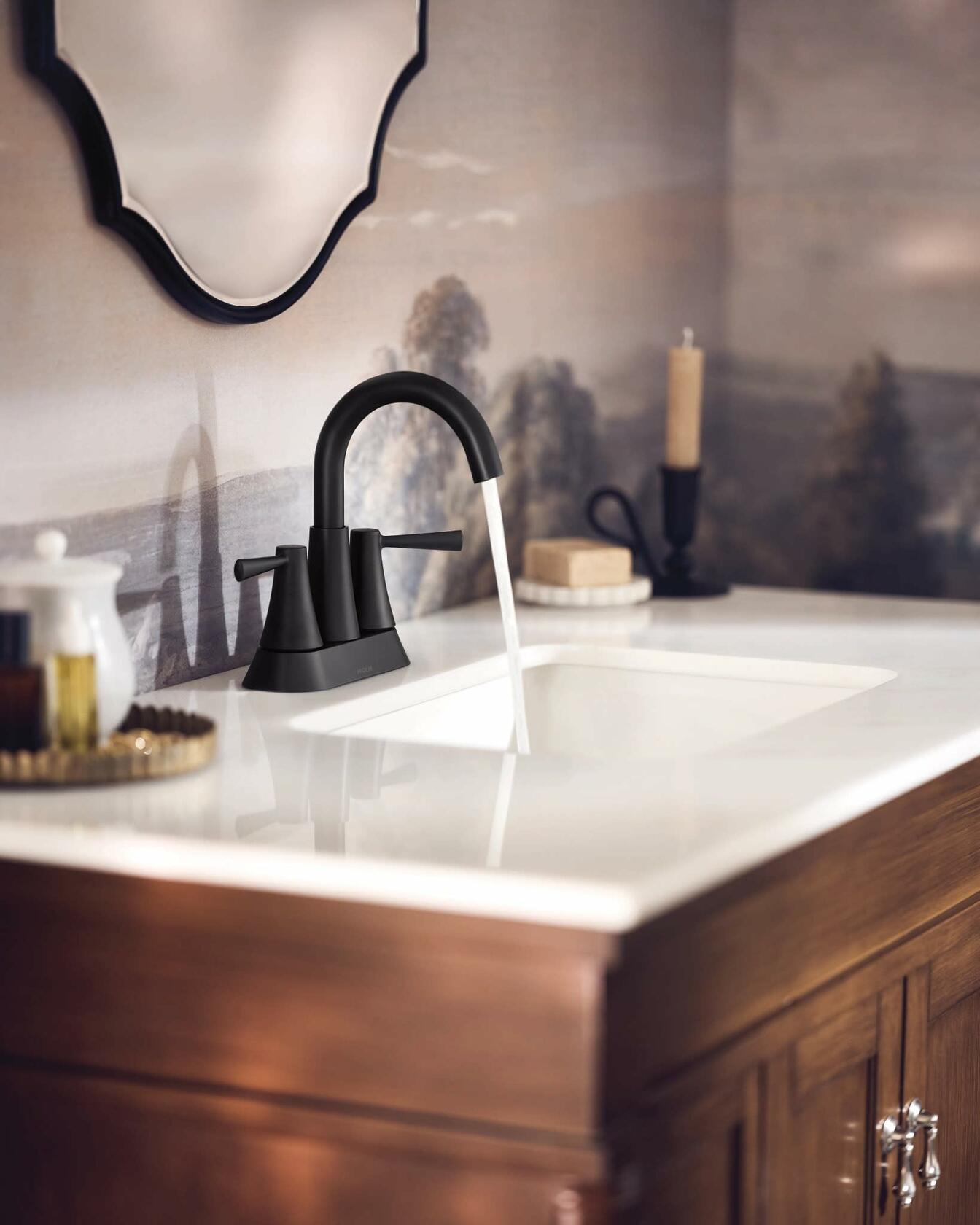 MOEN Ronan 84022BL 4 in. Centerset 2-Handle Curved Bathroom Faucet in Matte Black