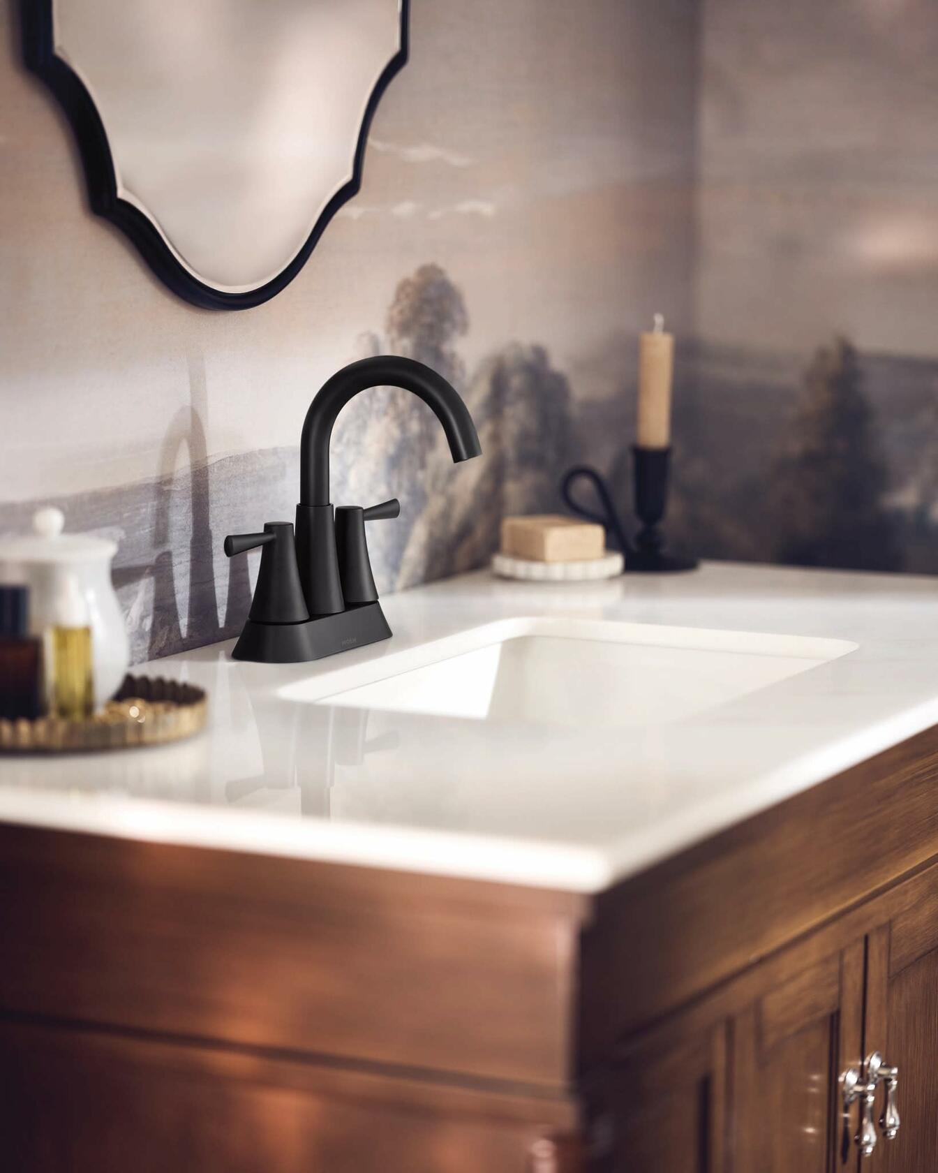 MOEN Ronan 84022BL 4 in. Centerset 2-Handle Curved Bathroom Faucet in Matte Black