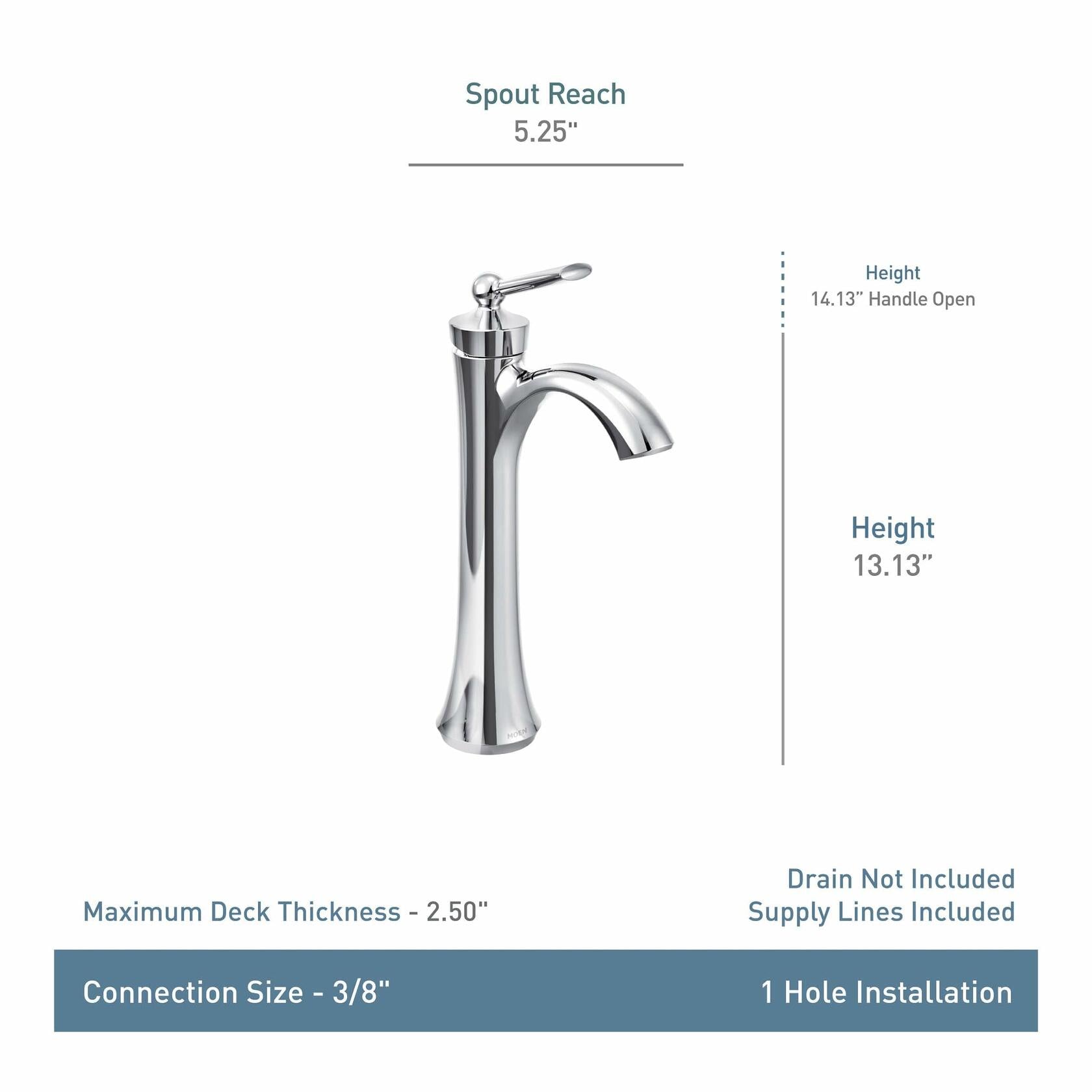 MOEN Wynford 4507 One-Handle High Arc Vessel Bathroom Faucet in Chrome