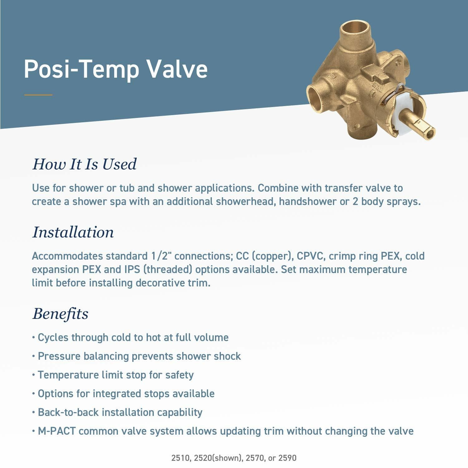 MOEN 2580 Brass Rough-In Posi-Temp Tub and Shower Valve-1/2 in. Crimp Ring PEX Connection