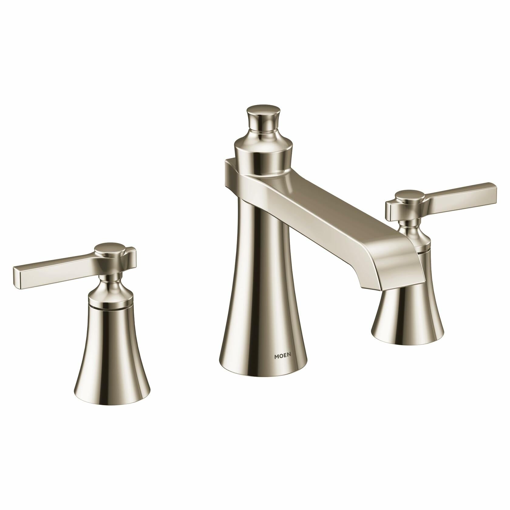 MOEN Flara TS926NL 2-Handle Deck Mount Lever Handle Roman Tub Faucet Trim Kit in Polished Nickel (Valve Required)