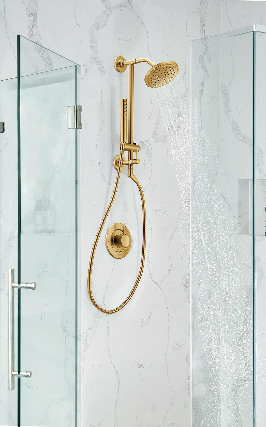 MOEN S176BG One-Spray Pattern with 2.5 GPM 6.75 in. Wall Mount Fixed Shower Head in Brushed Gold