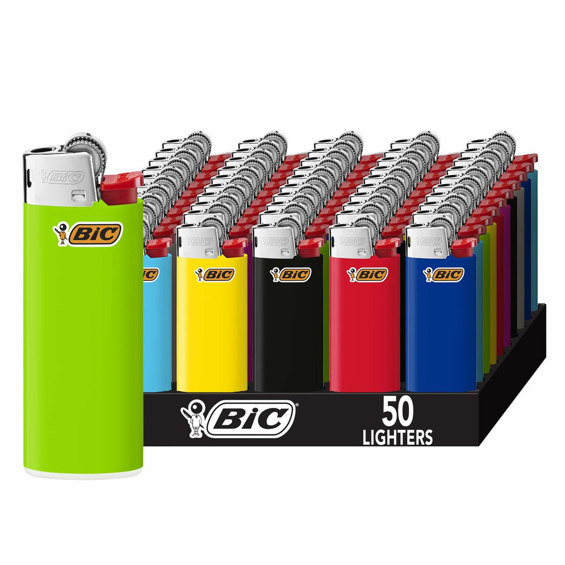 BIC Mini Pocket Lighters Assorted Bright Colors - 50-Count Tray + 3 Free