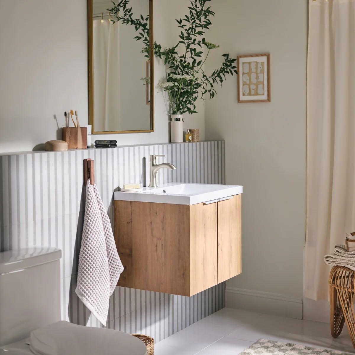 MOEN Idris 84577SRN One-Handle Bathroom Sink Faucet in Spot Resist Brushed Nickel