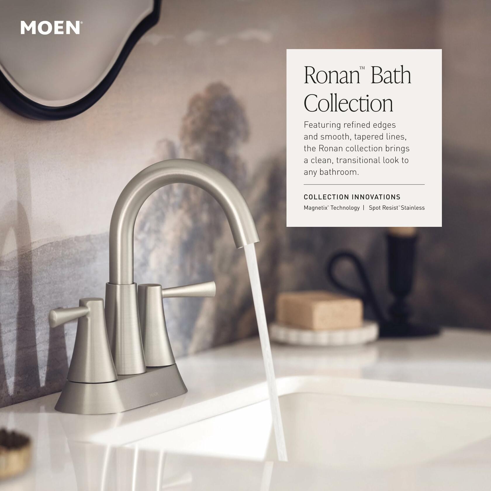 MOEN Ronan 84023SRN Two-Handle Widespread Bathroom Faucet in Spot Resist Brushed Nickel (Valve Included)