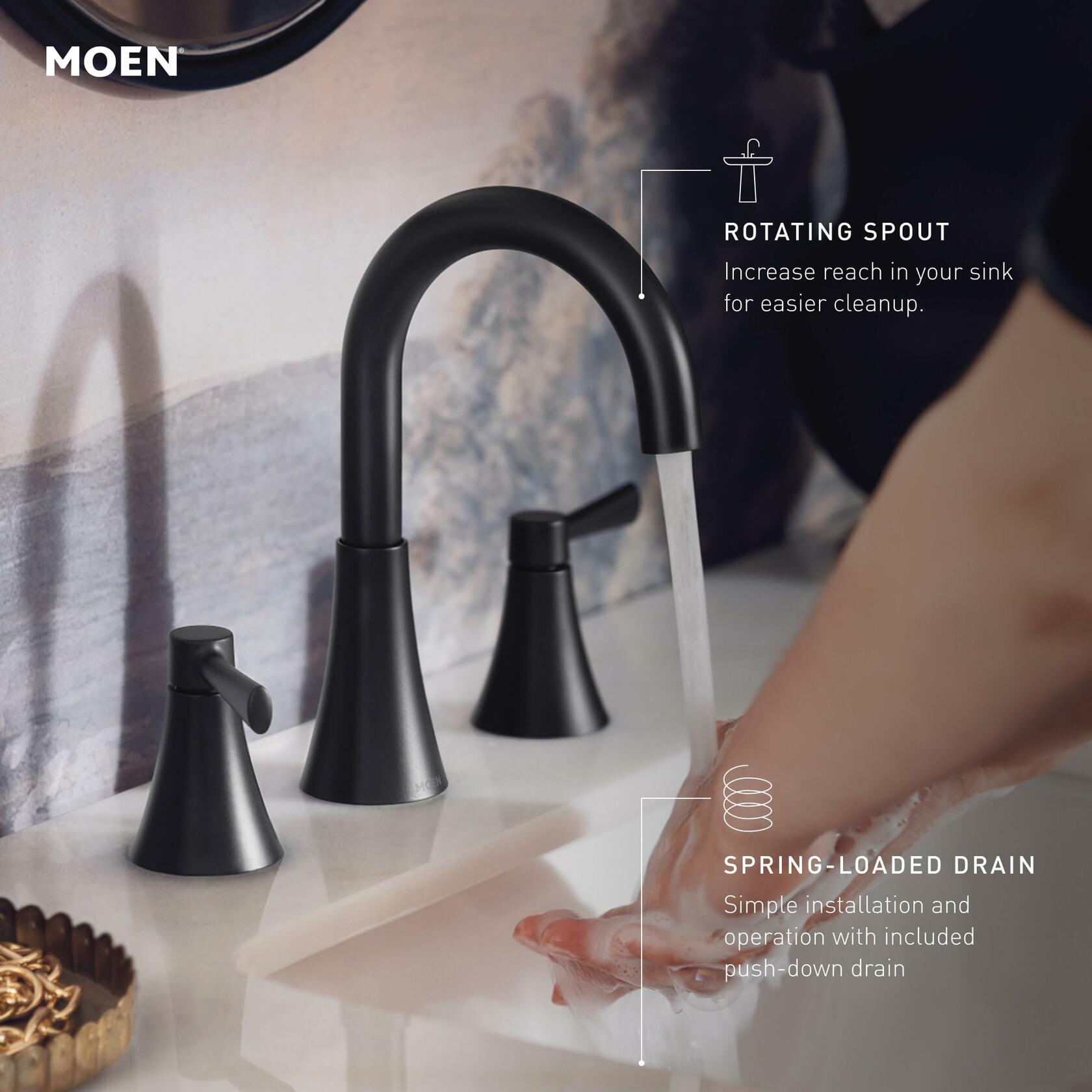 MOEN Ronan 84023SRN Two-Handle Widespread Bathroom Faucet in Spot Resist Brushed Nickel (Valve Included)