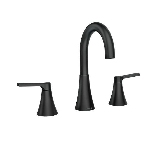 MOEN Mikah 84312BL Two-Handle High Arc Bathroom Sink Faucet in Mate Black (Valve Included)