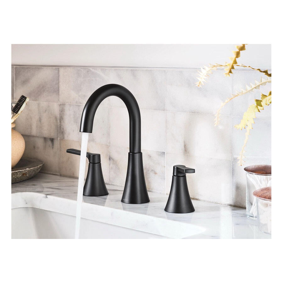 MOEN Mikah 84312BL Two-Handle High Arc Bathroom Sink Faucet in Mate Black (Valve Included)