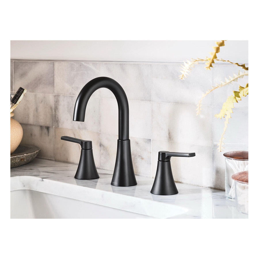 MOEN Mikah 84312BL Two-Handle High Arc Bathroom Sink Faucet in Mate Black (Valve Included)