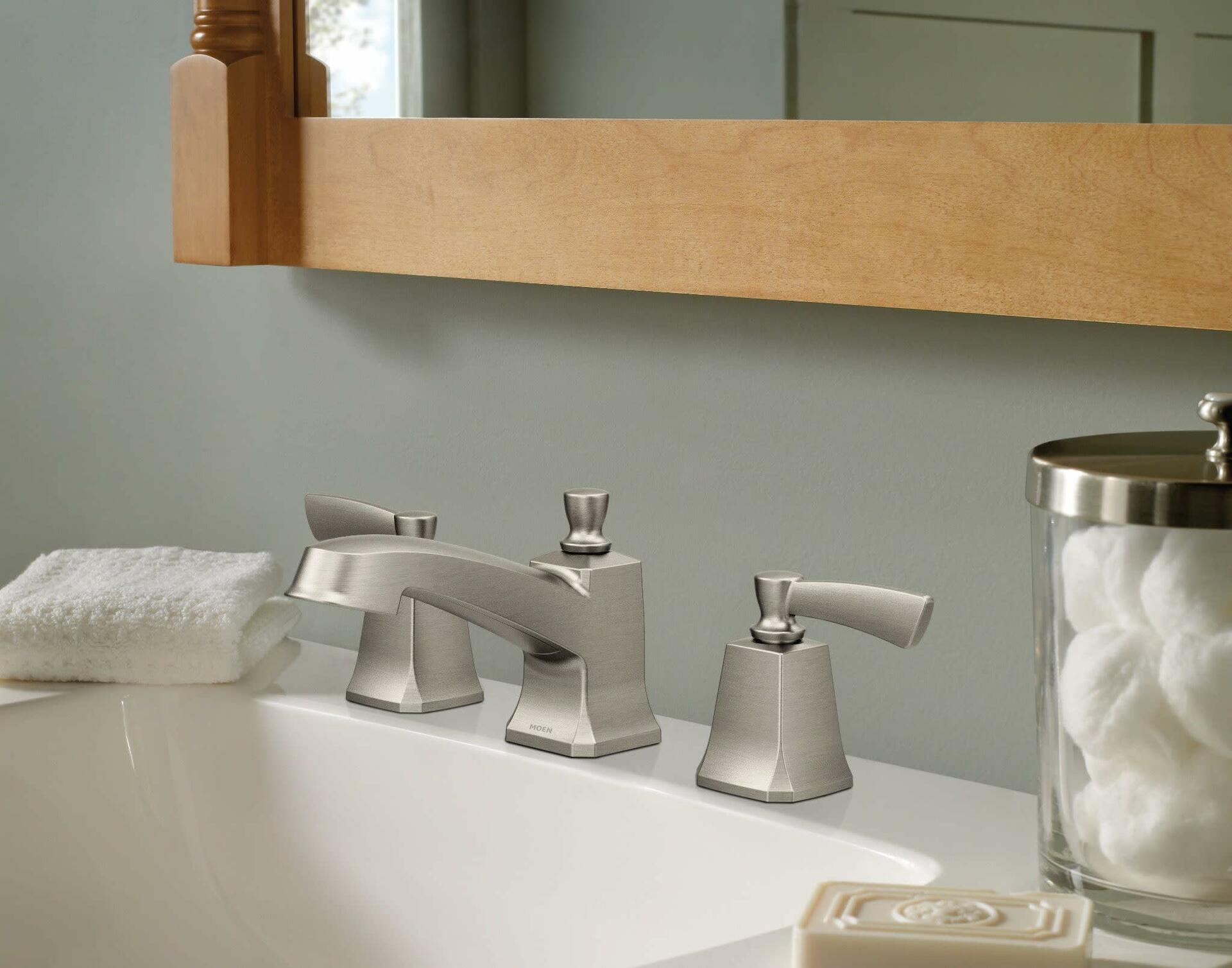 MOEN Conway 84926SRN Widespread 2-Handle Bathroom Faucet in Spot Resist Brushed Nickel (Valve Included)