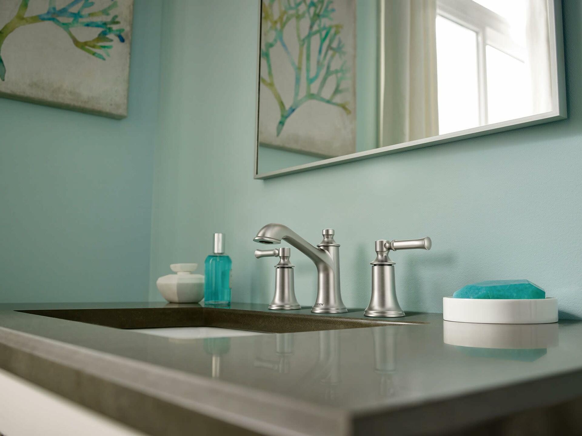 MOEN Dartmoor TV6805BN Two Handle Widespread Bathroom Sink Faucet in Brushed Nickel (Valve Included)