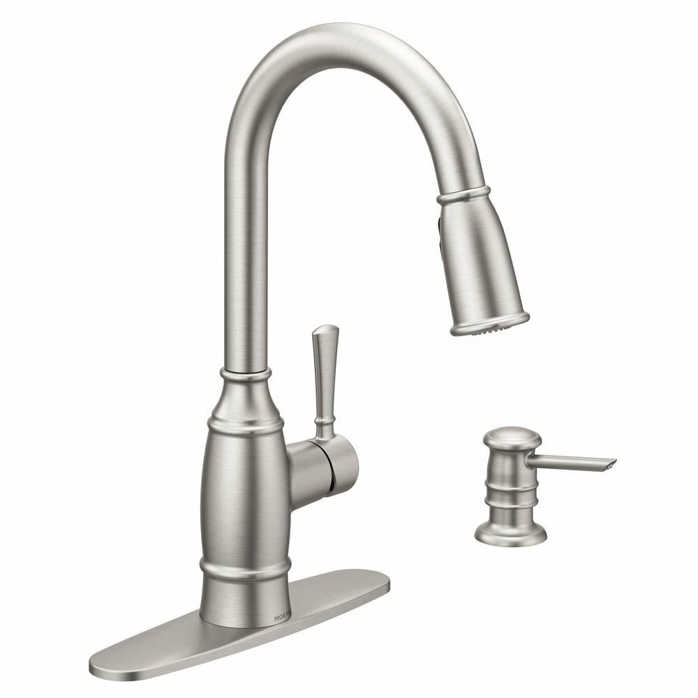 MOEN Noell 87791SRS One-Handle Pull-Down Kitchen Faucet with Soap Dispenser in Spot Resist Stainless - Like New