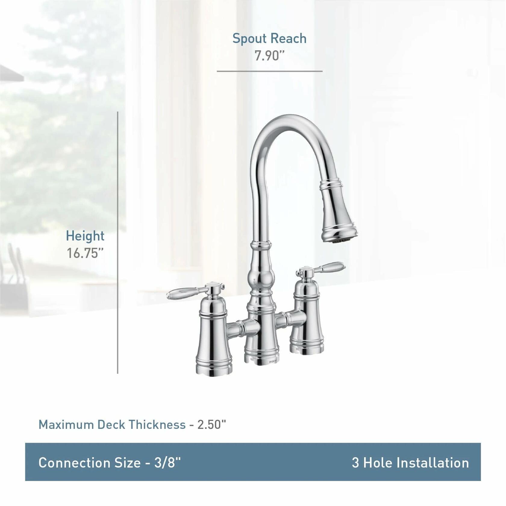 MOEN Weymouth S73204SRS Double Handle Deck Mount Bridge Kitchen Faucet in Spot Resist Stainless Steel - Like New