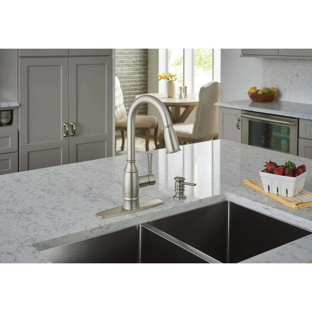 MOEN Noell 87791SRS One-Handle Pull-Down Kitchen Faucet with Soap Dispenser in Spot Resist Stainless - Like New